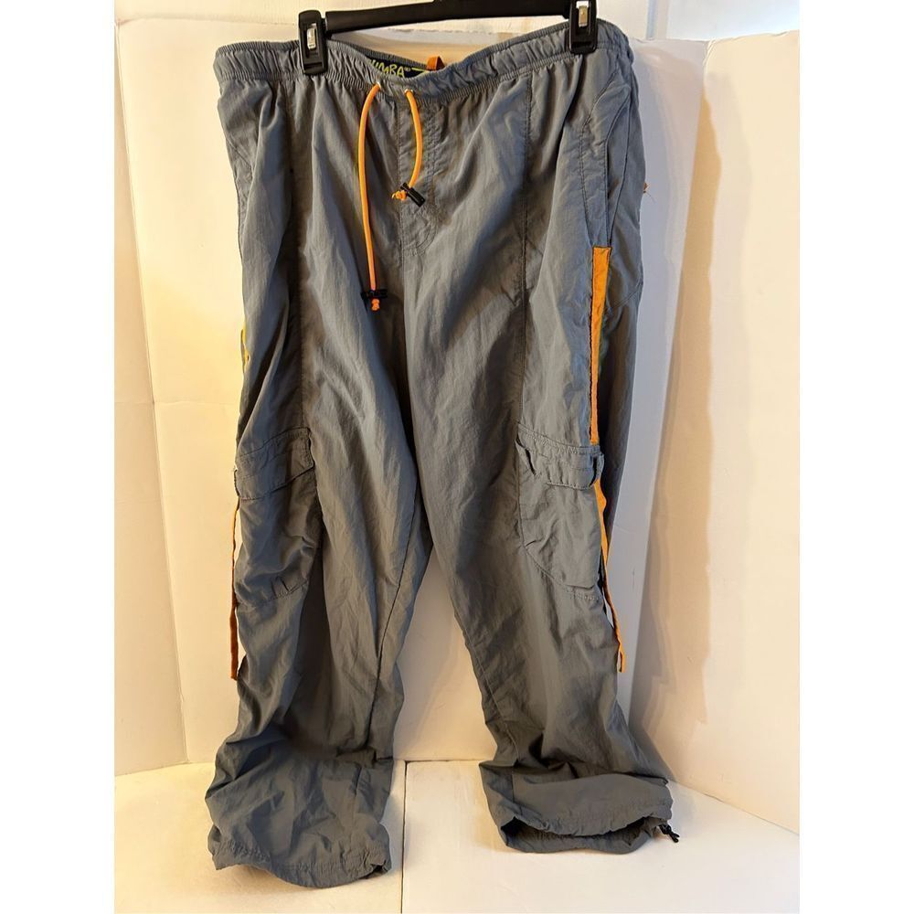 Zumba‎ nylon pants nylon large gray orange spellout rn#131301